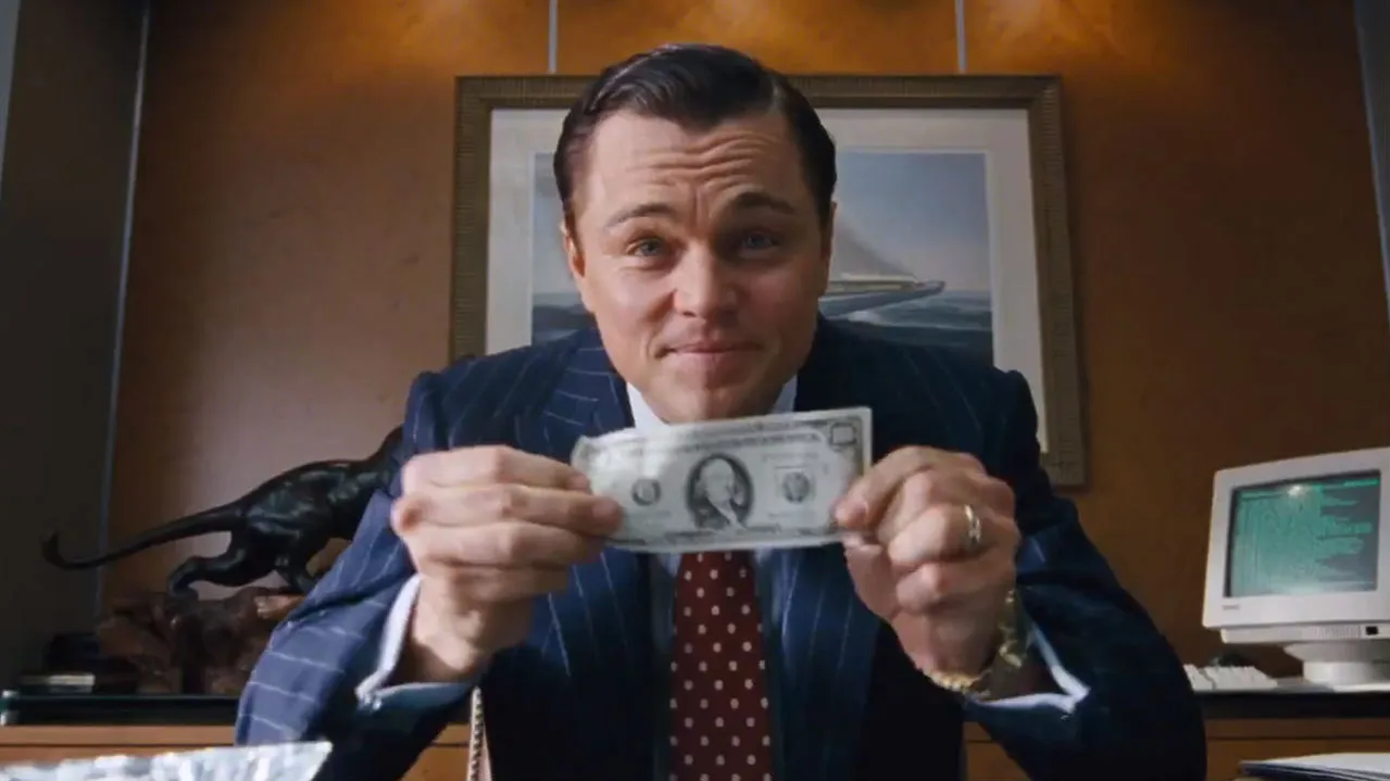 A visual reference to Wolf of Wall Street style investment imagery often associated with extreme risk